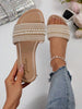 Women's New Brown Round Toe Flat Slide Sandals, Pearl & Rhinestone Decor, Fashionable & Elegant, Versatile, Suitable For Summer Outfits