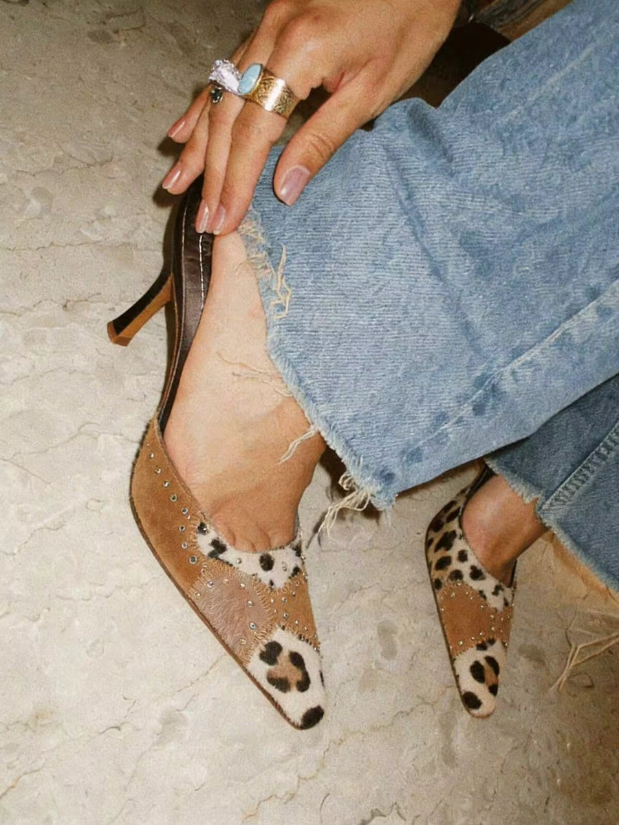 Women's Pointed Toe Mule Heels Pointed Toe Sexy Heels Studded Slip On Stiletto Heels Suedette Elegant Chic Dress Pumps For Party Office Daily Wear