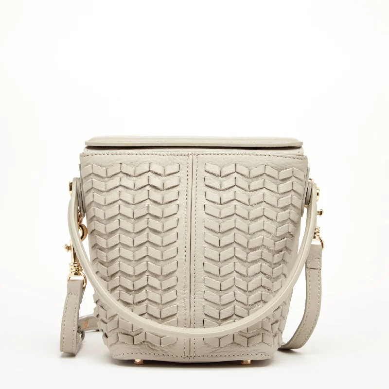 Leatherette bucket bag with a quilted texture for a sophisticated appearanceAnna Woven Leather Bag Grayish Beige