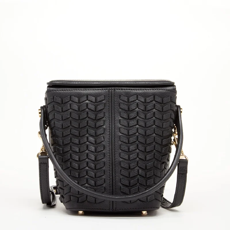 Bucket bag with a tassel or fringe detail for a bohemian feelAnna Woven Leather Bag Black