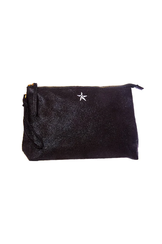 Makeup bag with a tassel or fringe detail for a bohemian vibeFaux Suede in Black Rebel Beauty Bag