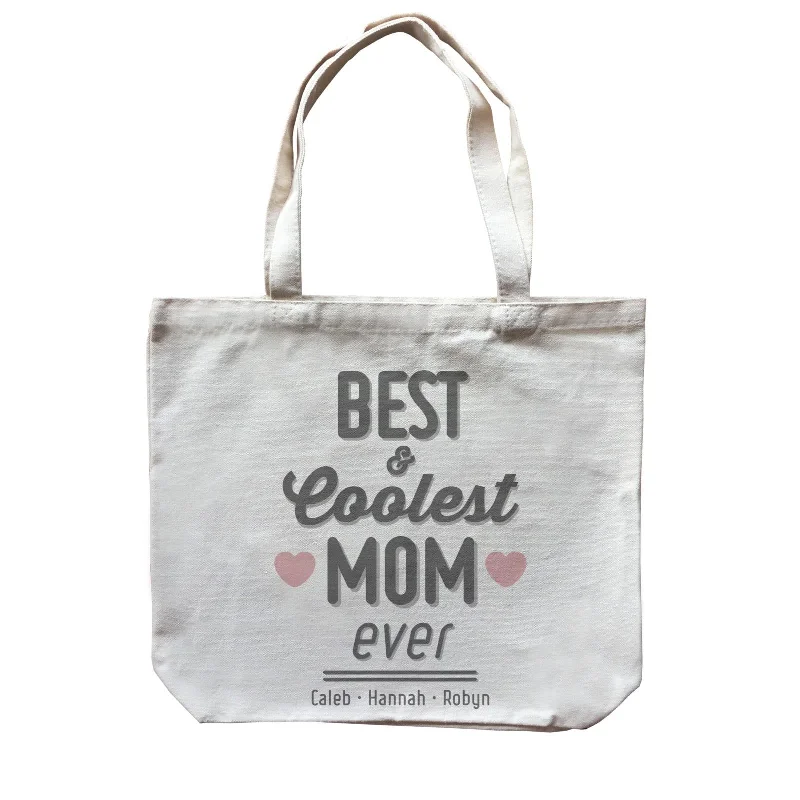 Canvas picnic bag with a set of plates and utensils includedBest and Coolest Mom Ever Personalizable with Text Canvas Bag