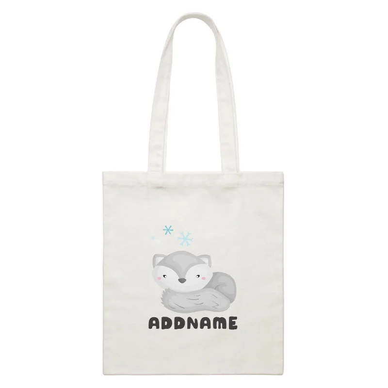 Canvas wine tote with a foam insert to protect bottlesBirthday Winter Animals Lazy Snow Fox Addname White Canvas Bag