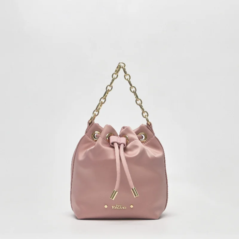 Silk bucket bag with a delicate print for a romantic lookChain-Handle Satin Bucket Bag - TLHB0911NN3BK3