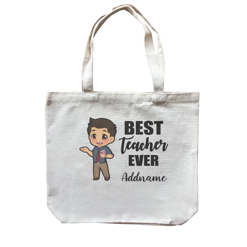 Canvas picnic bag with a set of plates and utensils includedChibi Teachers Malay Man Best Teacher Ever Addname Canvas Bag