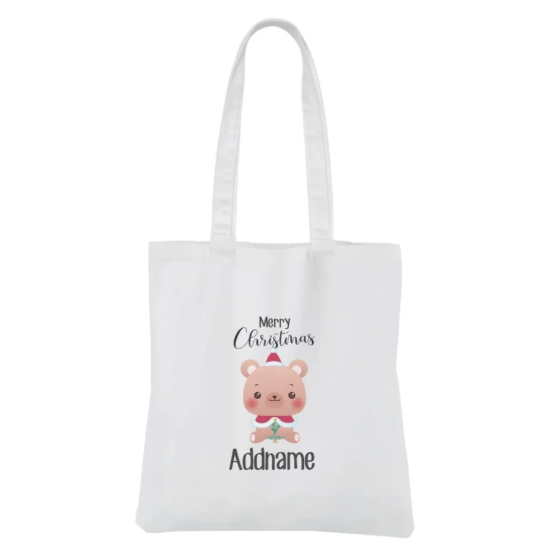 Canvas wine tote with a foam insert to protect bottlesChristmas Cute Animal Series Bear Merry Christmas White Canvas Bag