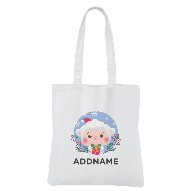 Canvas laundry bag with a drawstring top and a large openingChristmas Cute Animal Series Cute Sheep White Canvas Bag