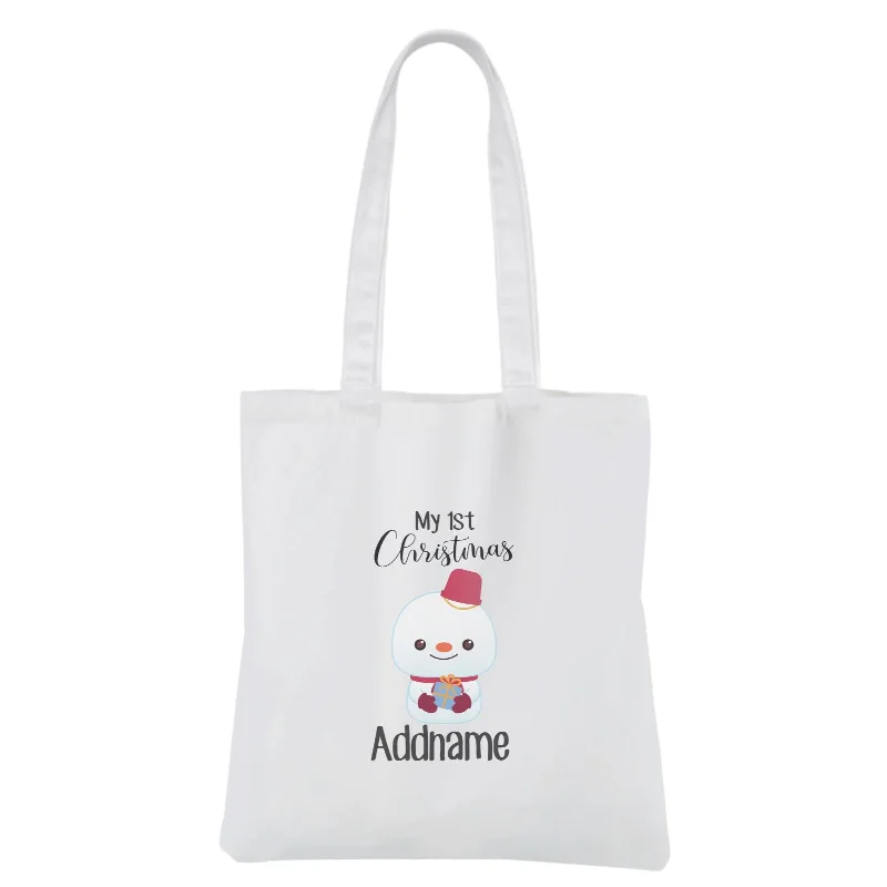 Canvas laptop bag with a padded sleeve and a zip - around closureChristmas Cute Animal Series My 1st Christmas Snowman White Canvas Bag