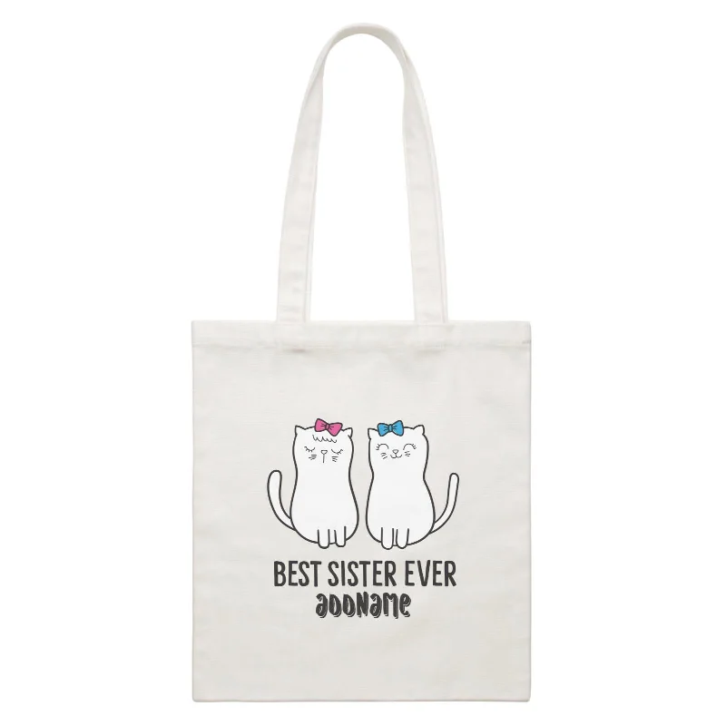 Canvas shopping bag with a reinforced bottom and a long handleCool Cute Animals Cats Best Sister Ever Addname White Canvas Bag