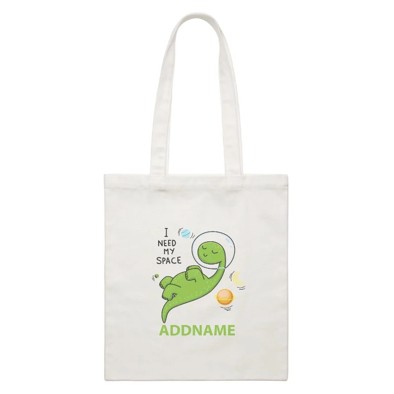 Canvas lunch bag with an insulated interior and a zippered closureCool Cute Dinosaur I Need My Space Addname White Canvas Bag