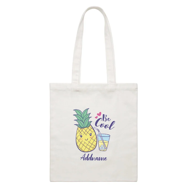 Canvas picnic bag with a set of plates and utensils includedCool Cute Fruits Be Cool Pineapple Addname White Canvas Bag