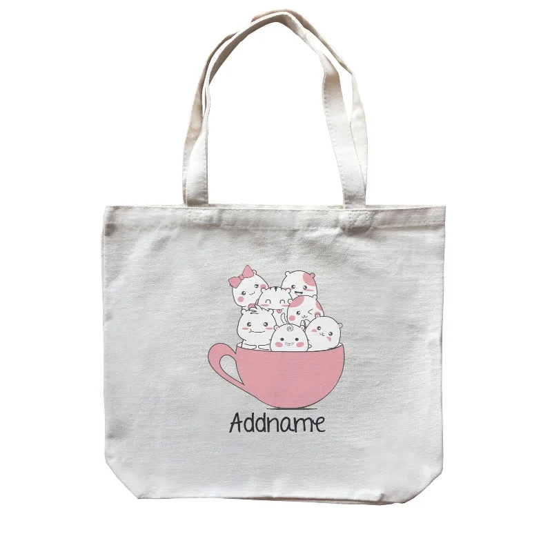 Canvas picnic bag with a set of plates and utensils includedCute Animals And Friends Series Cute Hamster Group Coffee Cup Addname Canvas Bag