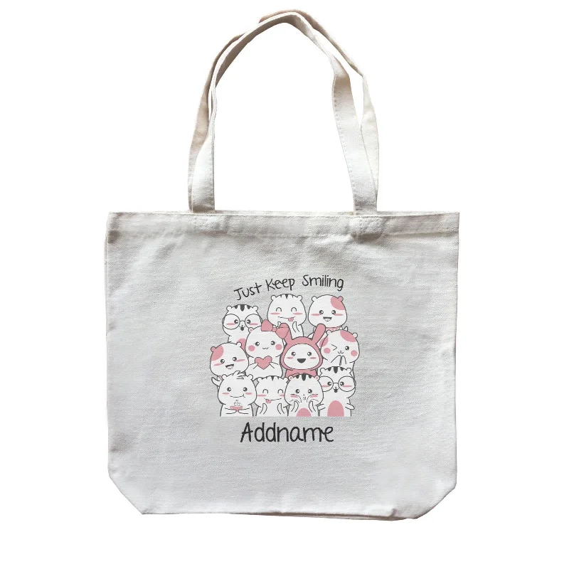 Vintage - style canvas rucksack with a brass buckle and a rugged lookCute Animals And Friends Series Cute Hamster Just Keep Smiling Addname Canvas Bag