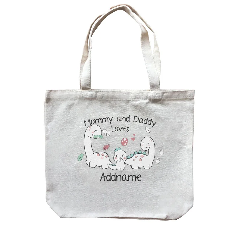 Canvas crossbody bag with a geometric pattern and a zip - up front pocketCute Animals And Friends Series Cute Little Dinosaur Mommy And Daddy Loves Addname Canvas Bag