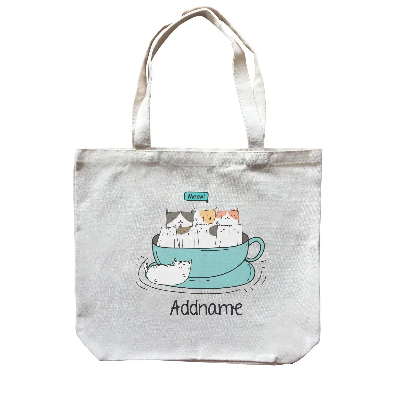 Canvas tool bag with multiple compartments and a durable constructionCute Animals And Friends Series Hello Cat Coffee Cup Group Addname Canvas Bag