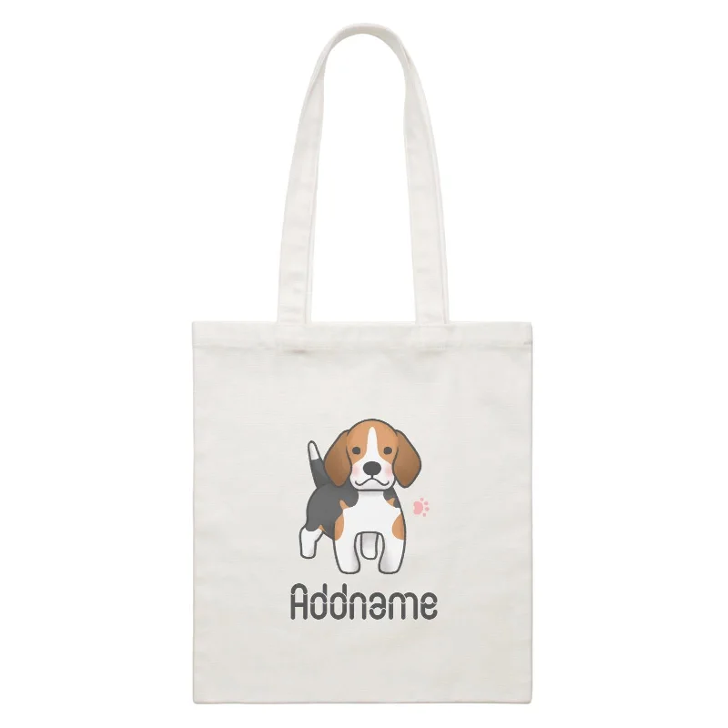 Canvas sports bag with a ventilated shoe compartment and a large main pocketCute Hand Drawn Style Beagle Addname White Canvas Bag