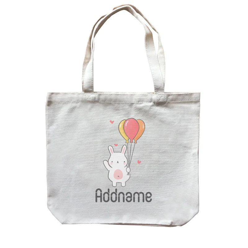 Canvas beach bag with a colorful stripe design and a waterproof liningCute Hand Drawn Style Bunny Addname Canvas Bag