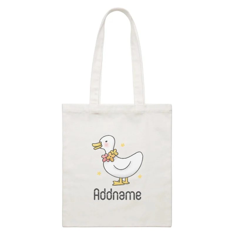 Canvas waist bag with a quick - release buckle and a compact sizeCute Hand Drawn Style Duck Addname White Canvas Bag