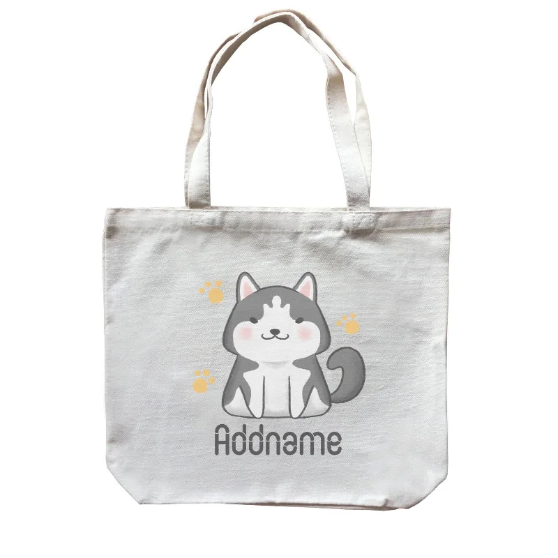 Canvas crossbody bag with a geometric pattern and a zip - up front pocketCute Hand Drawn Style Husky Addname Canvas Bag