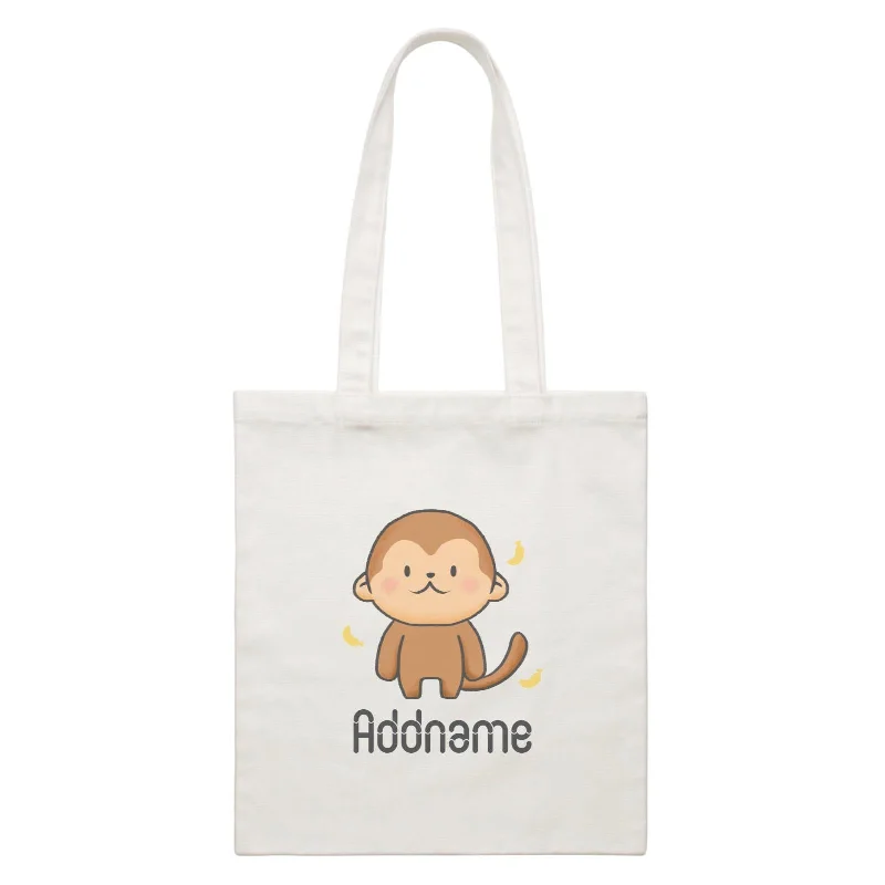 Men's canvas messenger bag with a waterproof coating and multiple pocketsCute Hand Drawn Style Monkey Addname White Canvas Bag