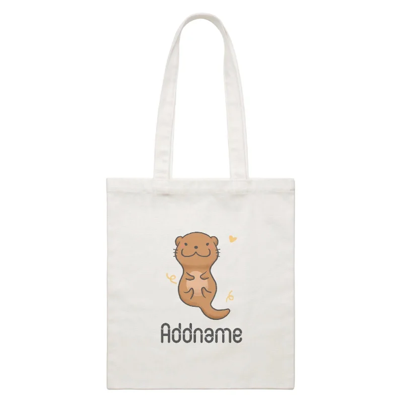 Canvas sports bag with a ventilated shoe compartment and a large main pocketCute Hand Drawn Style Otter Addname White Canvas Bag