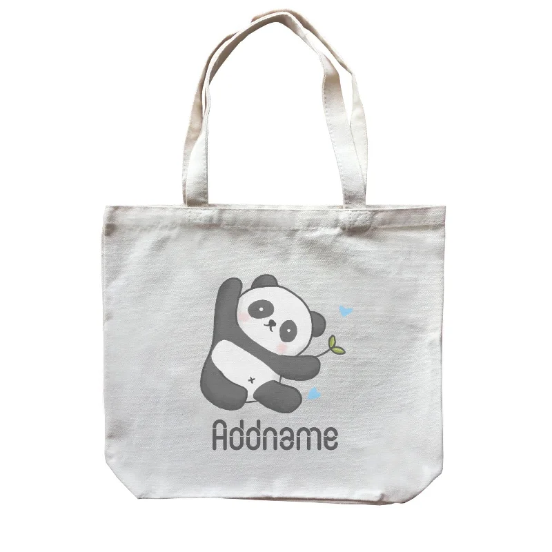 Canvas gift bag with a tissue paper insert and a ribbon handleCute Hand Drawn Style Panda Addname Canvas Bag