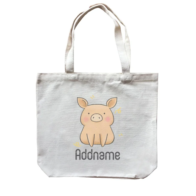 Canvas beach bag with a colorful stripe design and a waterproof liningCute Hand Drawn Style Pig Addname Canvas Bag