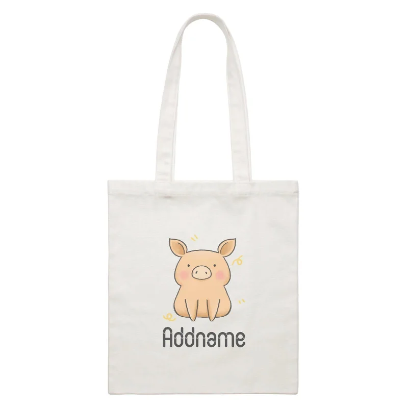 Canvas camera bag with a padded interior and adjustable dividersCute Hand Drawn Style Pig Addname White Canvas Bag