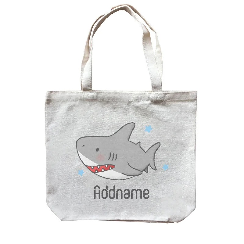 Men's canvas messenger bag with a waterproof coating and multiple pocketsCute Hand Drawn Style Shark Addname Canvas Bag