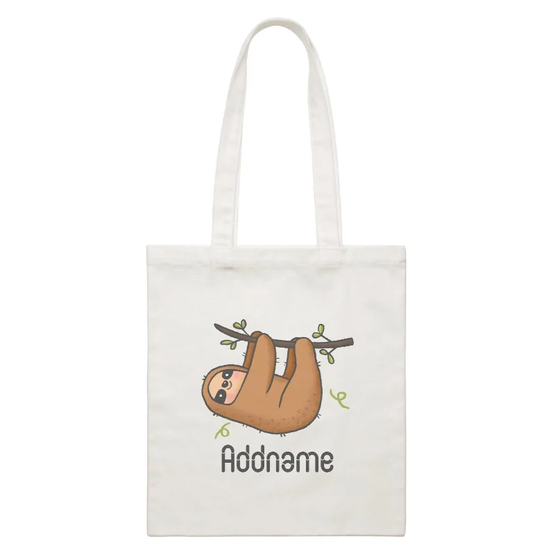 Canvas laundry bag with a drawstring top and a large openingCute Hand Drawn Style Sloth Addname White Canvas Bag