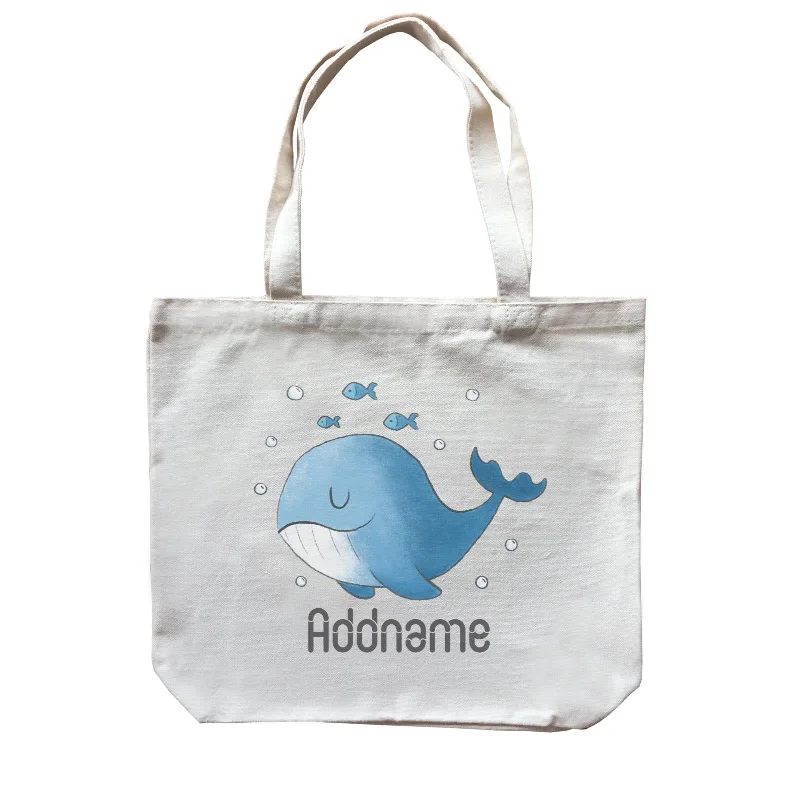 Canvas lunch bag with an insulated interior and a zippered closureCute Hand Drawn Style Whale Addname Canvas Bag