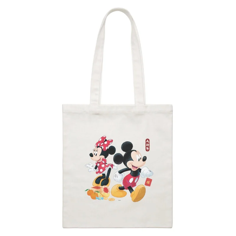 Canvas crossbody bag with a geometric pattern and a zip - up front pocketDisney CNY Mickey and Minnie with Prosperity Elements Non Personalised CBR White Canvas Bag