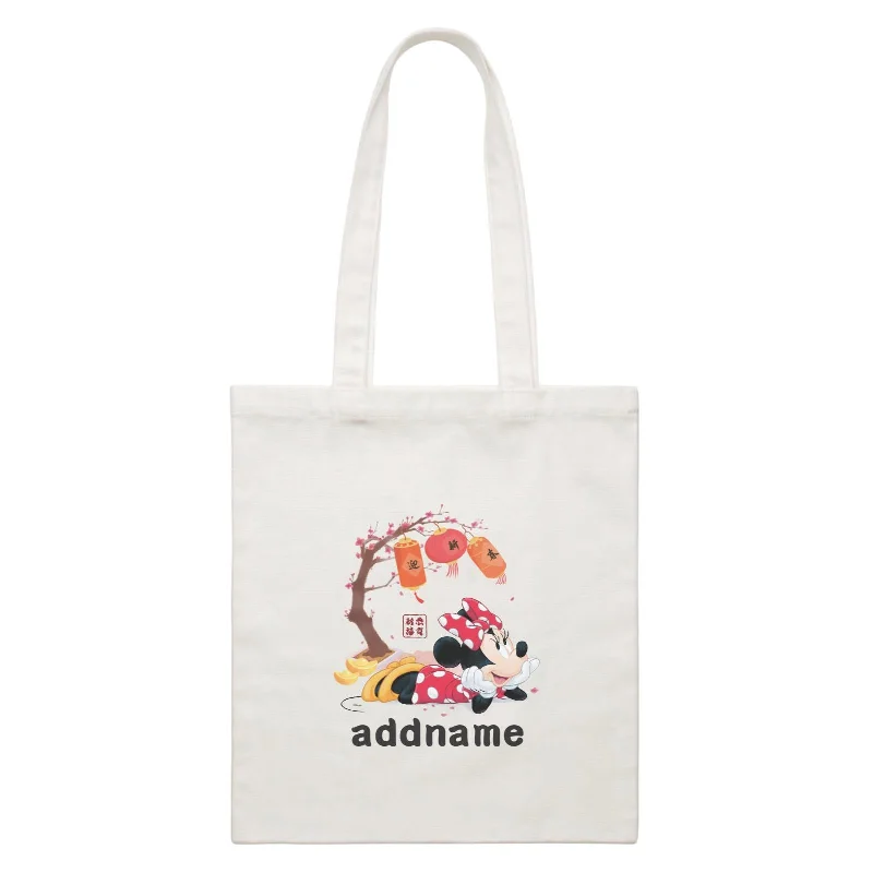 Canvas duffel bag with a drawstring closure and a large capacity for travelDisney CNY Minnie With Prosperity Elements Personalised CBR White Canvas Bag