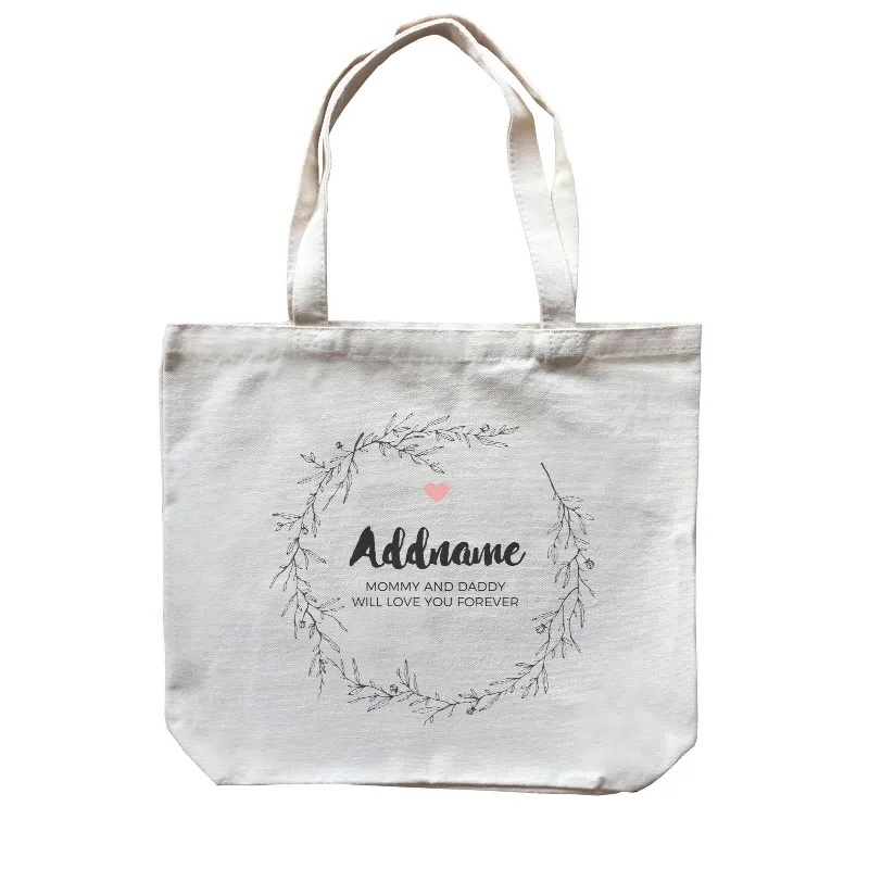 Canvas picnic bag with a set of plates and utensils includedDoodle Wreath Personalizable with Name and Text Canvas Bag