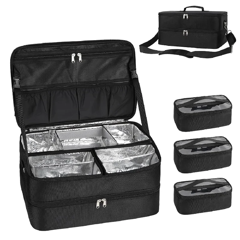 Convertible makeup bag that can be hung on a hook or laid flatDouble Layer Extra Large Makeup Case with 3 Detachable compartments and 3 Makeup Bags