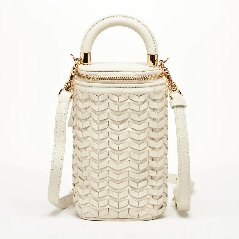 Waterproof nylon bucket bag with a drawstring closure for outdoor activitiesElsa Basket Weave Leather Bag Off-white