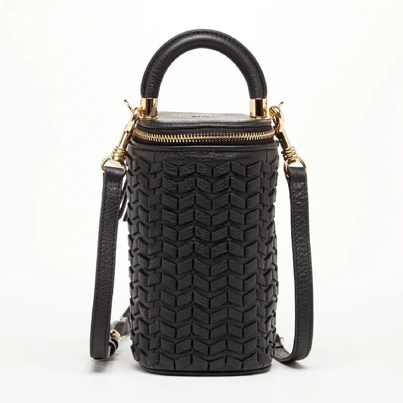 Leatherette bucket bag with a quilted texture for a sophisticated appearanceElsa Small Leather Weave Bucket Bag Black