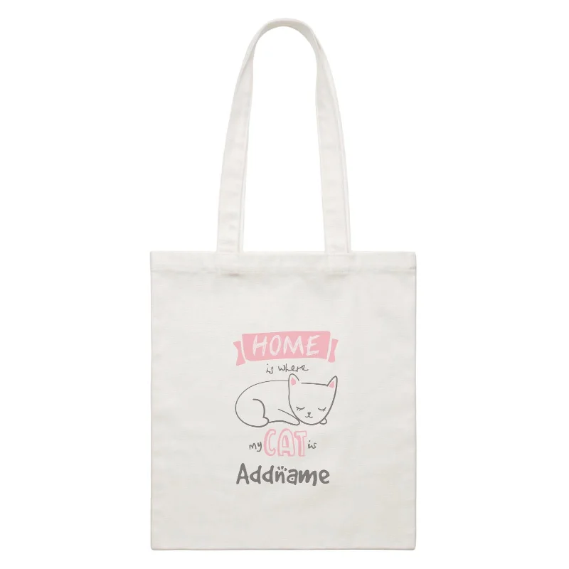 Canvas beach bag with a colorful stripe design and a waterproof liningFunny Hand Drawn Animals Is Where My Cat Is Cute With Addname White Canvas Bag