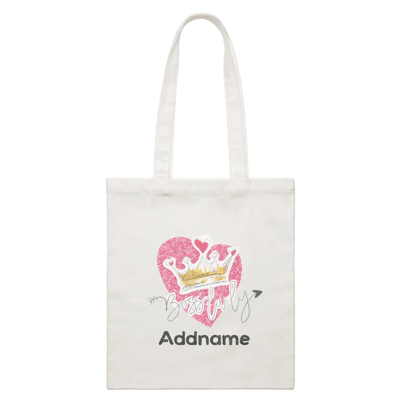 Canvas laptop bag with a padded sleeve and a zip - around closureGirl Power Quotes Boss Lady Sparkle Love Tiara With Addnames White Canvas Bag