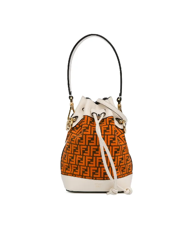 Silk bucket bag with a delicate print for a romantic lookMini Zucca Suede Mon Tresor Bucket Bag with Leather Trim