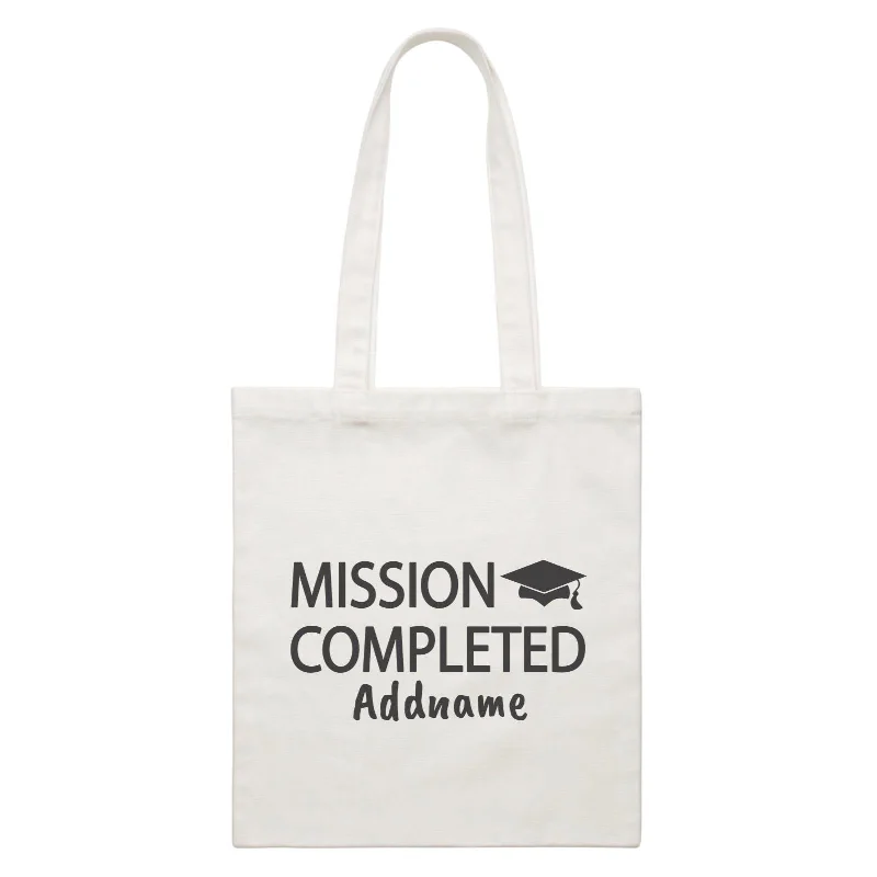 Canvas shopping bag with a reinforced bottom and a long handleGraduation Series Mission Completed White Canvas Bag