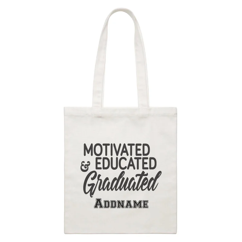 Canvas sports bag with a ventilated shoe compartment and a large main pocketGraduation Series Motivated, Educated, Graduated White Canvas Bag