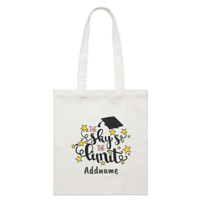 Canvas lunch bag with an insulated interior and a zippered closureGraduation Series The Sky's The Limit White Canvas Bag