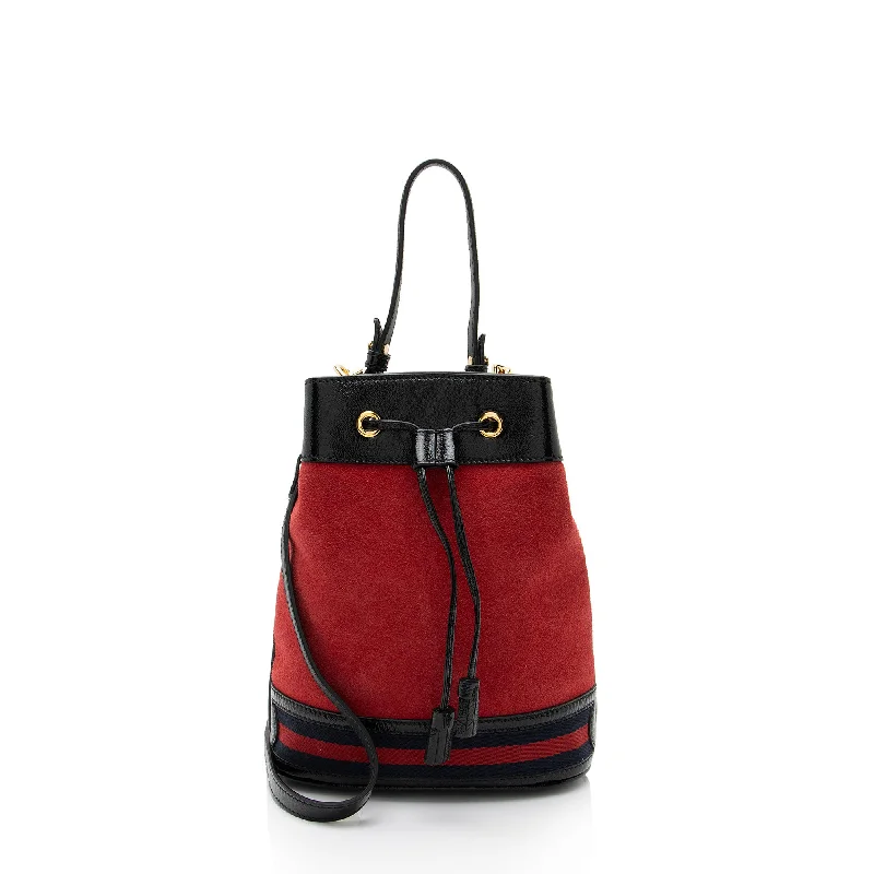 Convertible bucket bag that can be worn as a cross - body or shoulder bagGucci Suede Patent Leather Ophidia Small Bucket Bag