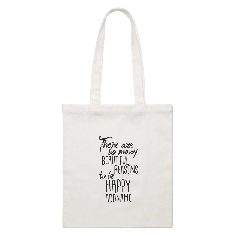 Canvas crossbody bag with a geometric pattern and a zip - up front pocketInspiration Quotes There Are So Many Beautiful Reasons To Be Happy Addname White Canvas Bag