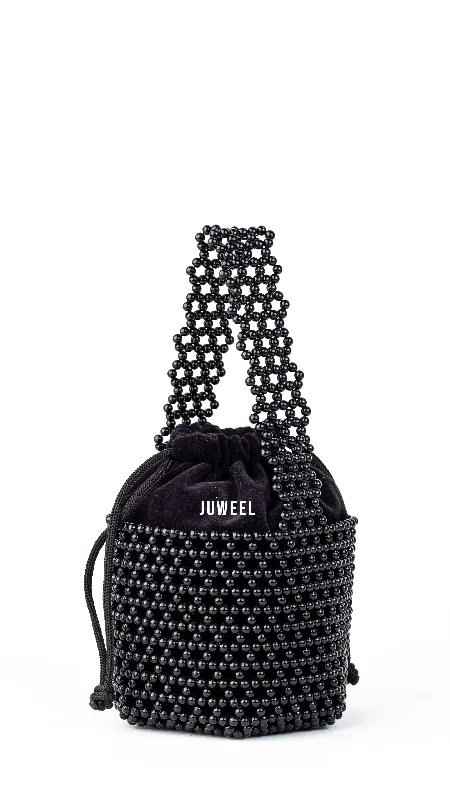 Faux fur bucket bag with a fluffy exterior for winter fashionLartaley Beaded Mini Bucket Bag - Black