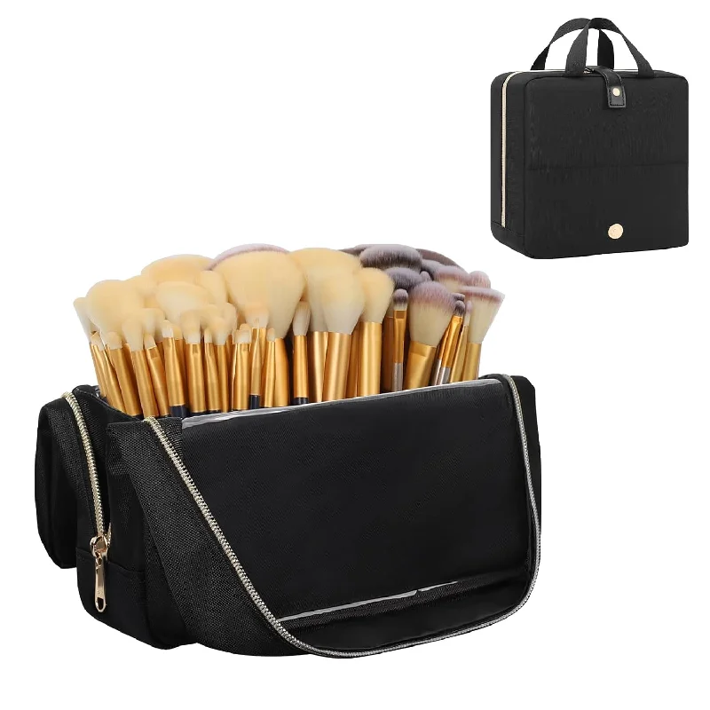 Silk-lined makeup bag with a smooth interior to protect cosmeticsLarge Capacity Foldable Travel Makeup Brushes Case Makeup Bag with Detachable Dividers