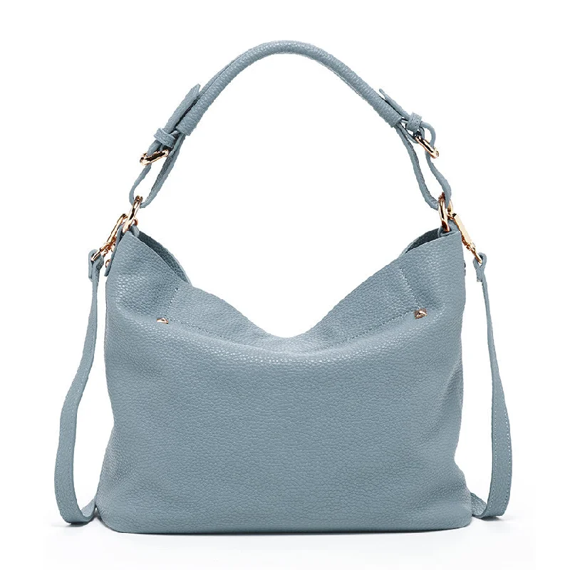 Suede bucket bag in a pastel color for a soft and feminine aestheticLauren Faded Denim Leather Hobo Bag Blue