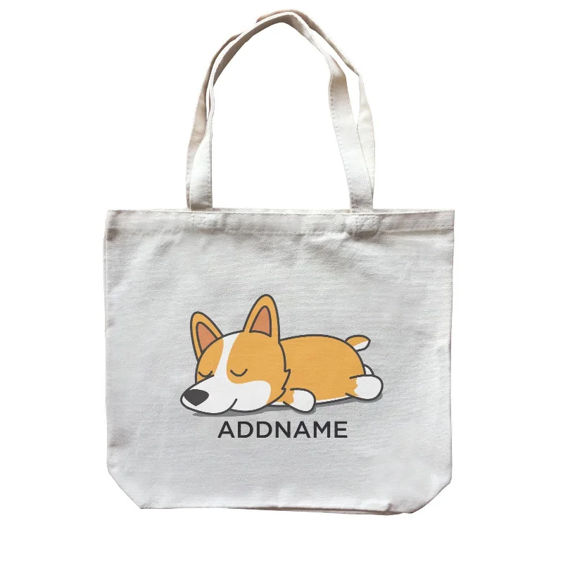 Canvas picnic bag with a set of plates and utensils includedLazy Corgi Dog Addname Canvas Bag