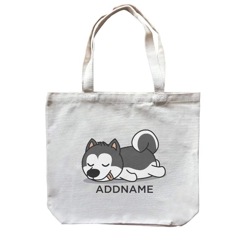 Canvas crossbody bag with a geometric pattern and a zip - up front pocketLazy Husky Dog Addname Canvas Bag